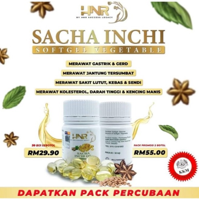 SACHA INCHI HNR Merawat Gastrik & Gerd Jantung Tersumbat, Sakit lutut, Kebas & Sendi, Kolestrol, Darah Tinggi & Kencing Manis - Image 1